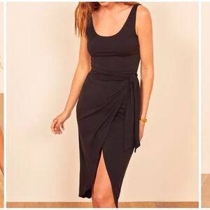 Reformation Jeans Black Kaila Wrap Tank Midi Dress